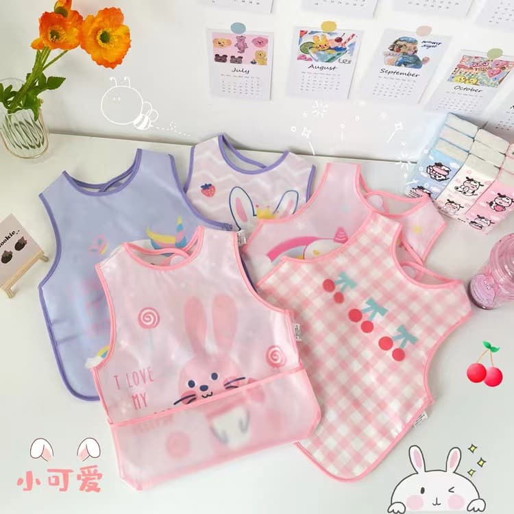 Baby Bib Apron Kids Eating Clothes Waterproof Reversible Vest Sleeveless Infant Cartoon Waterproof Apron