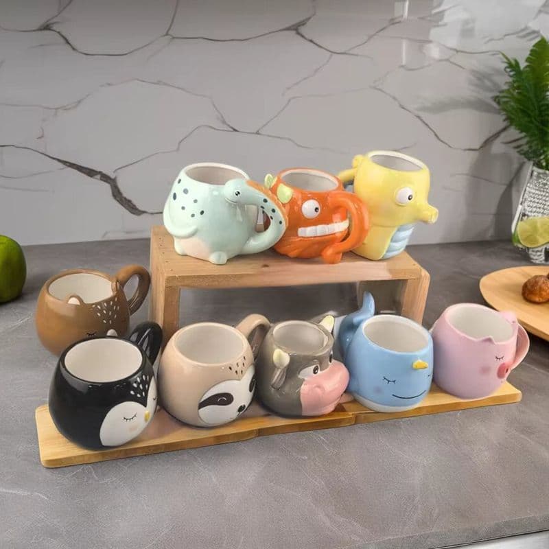 Hand-Painted Ceramic Animal Mugs Whale Lantern Fish 3D Ceramic Drinking Cups Eco-Friendly White Porcelain Irregular Shape Universal Use