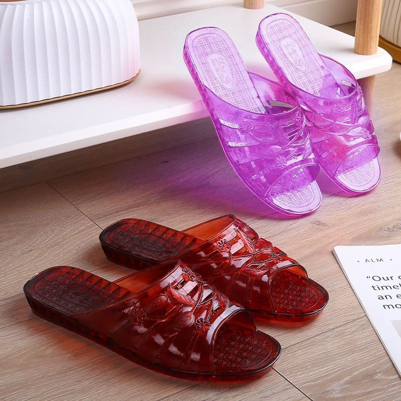 Mid-Age Outdoor & Indoor Transparent Fashion Low-Heel Slippers, Anti-Slip, Anti-Odor Crystal Sandals for Women, No Foot Odor