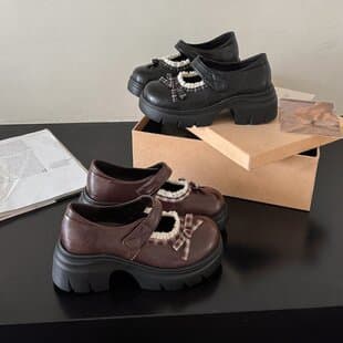 Lace Mary Jane Leather Shoes for Women 2026 Autumn New Style for Dresses Japanese JK Lolita Chunky Heel Flats