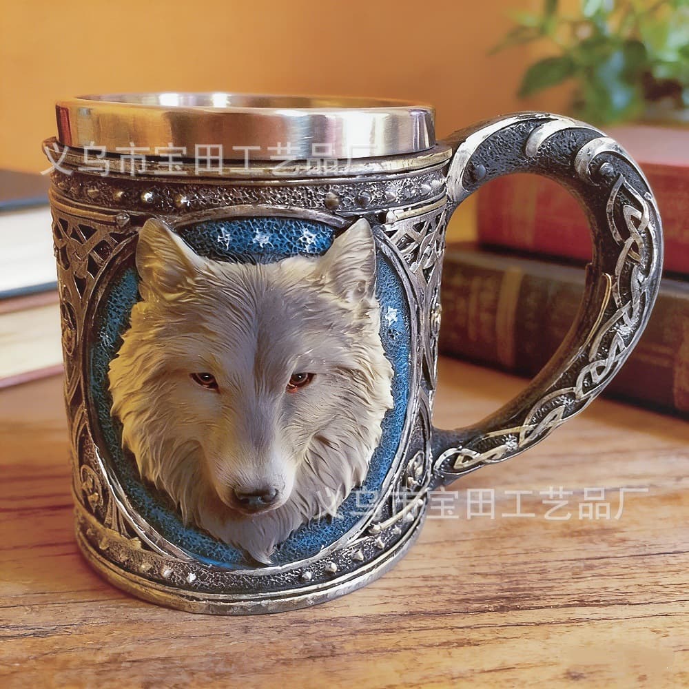 Cross-border skull wolf head cocktail glass stainless steel mug water cup American style home decoration handmade