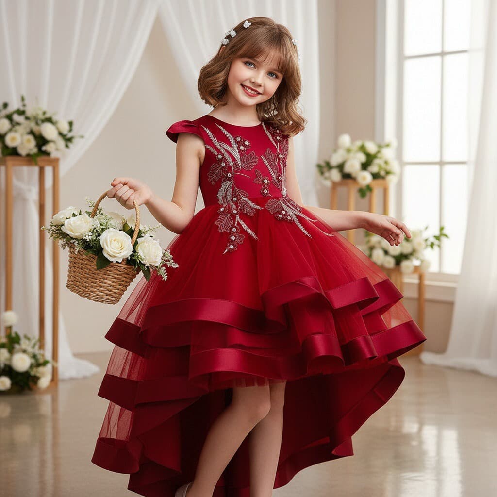 Children's Trailing Dress for Piano Performance, Birthday Gown, School Dance, Caileini