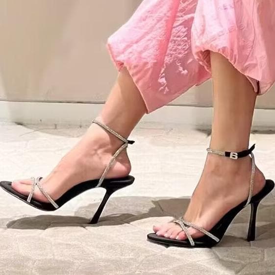 French Fairy Pink One-Strap Sandals 2025 New Rhinestone Sexy High Heel Sandals Export 9cm Stiletto Heels