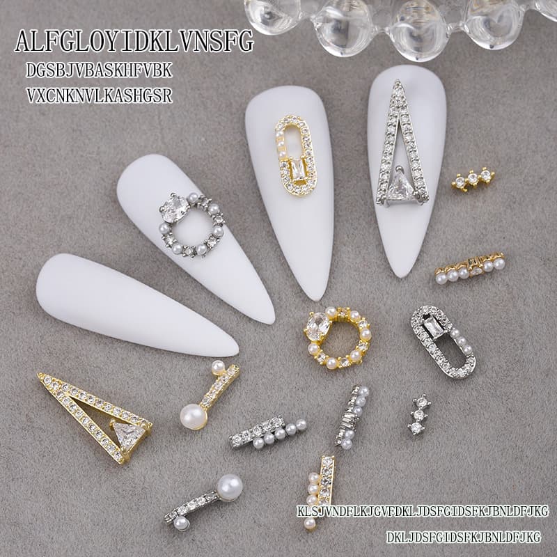 Internet celebrity new nail art jewelry irregular super flash geometric shape diamond pearl nail decoration hollow metal