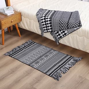 Custom Nordic Ethnic Style Linen Jacquard Woven Carpet for Bedroom, Living Room, Sofa Tassel Floor Mat, Machine Washable