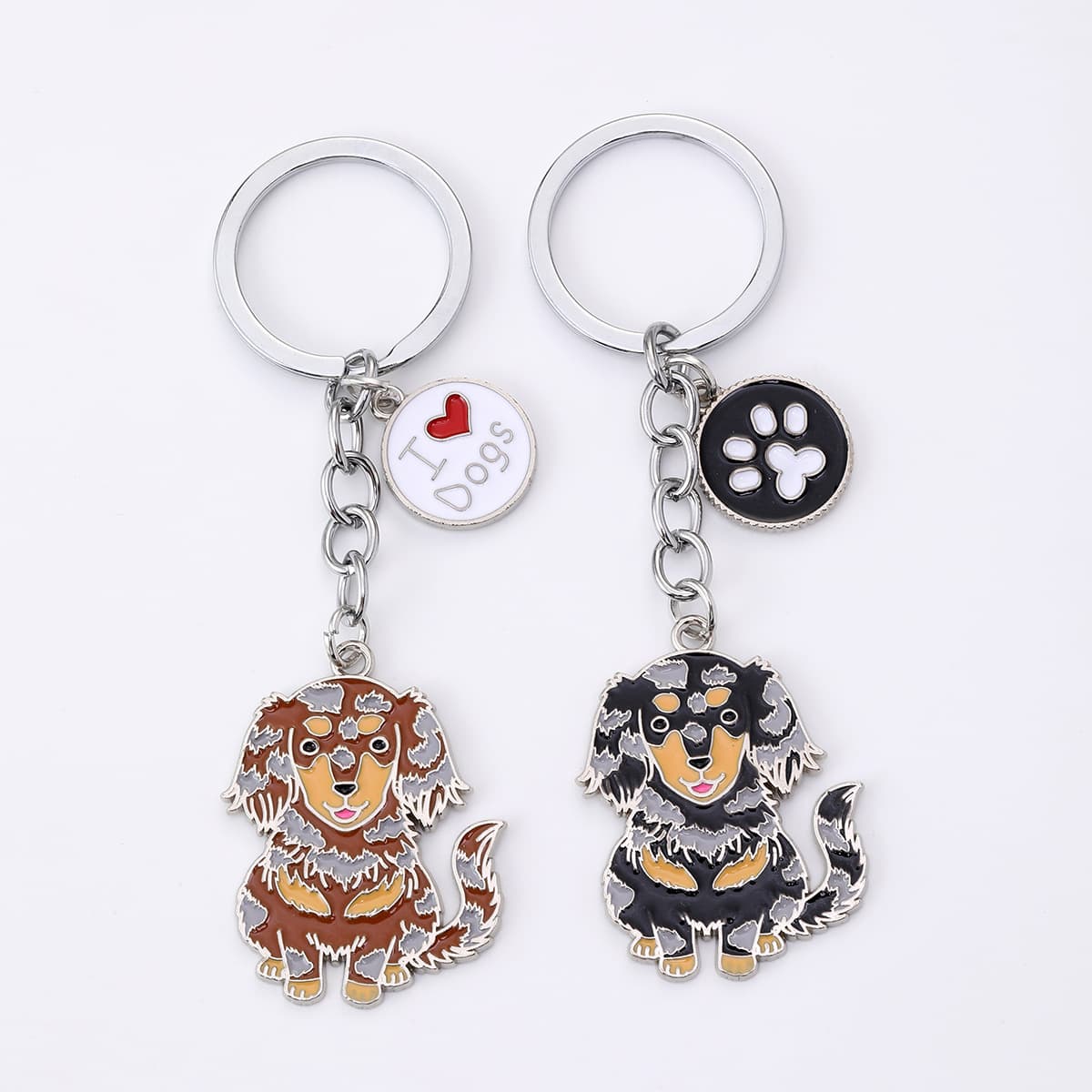 New mixed-haired dachshund keychain pendant double-sided golden pet women's bag decoration pendant holiday gift
