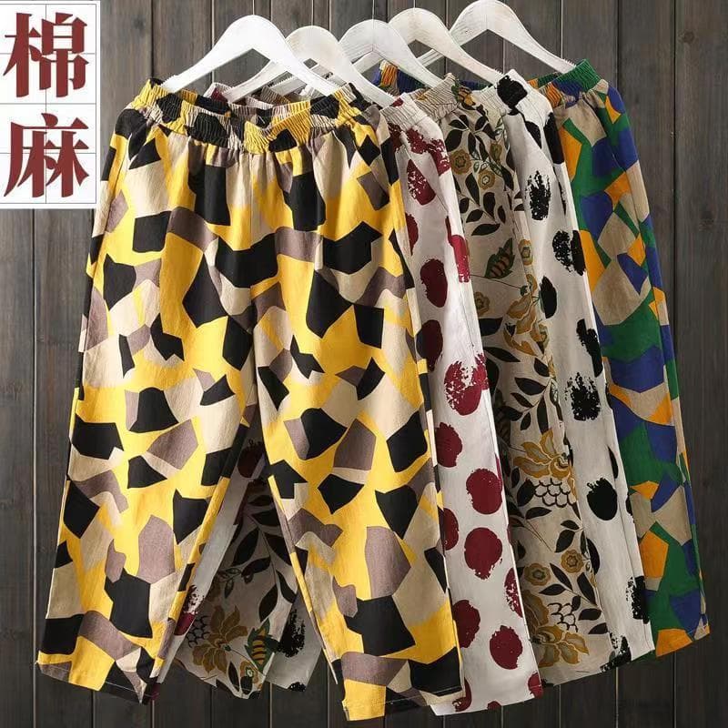 New style harem pants thin breathable literary retro fashion nine-point pants summer loose cotton printed summer women's pants large size