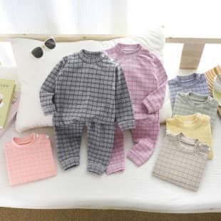 Children's De Velvet Homewear Set Boys and Girls Autumn Winter Thermal Underwear Base Layer Pajamas Top and Bottom