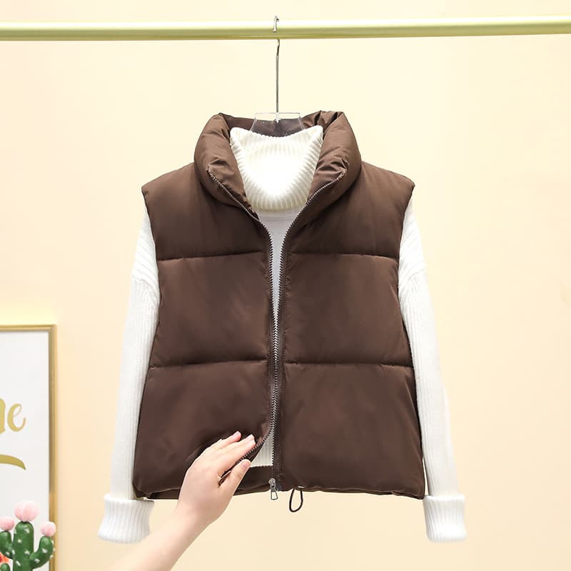 2025 New Winter Cotton Vest Women's Versatile Loose Fashion Korean Style Slim Simple Stand Collar Short Vest Jacket