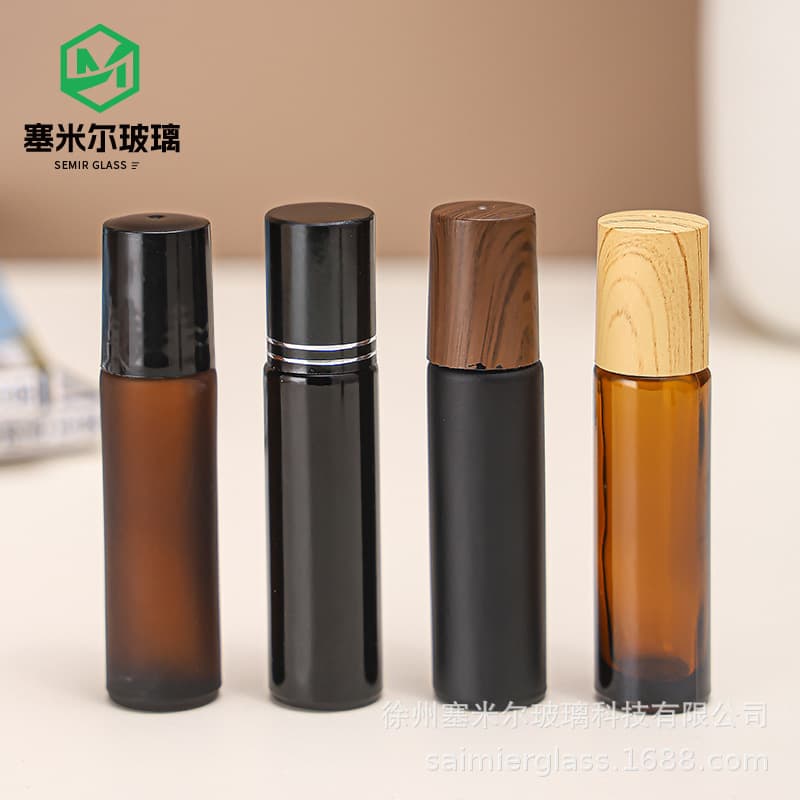 5ml essential oil roller bottle with wood grain cover, perfume rolling ball bottle, brown light-proof essential oil bottle, perfume repackaged empty bottle in stock
