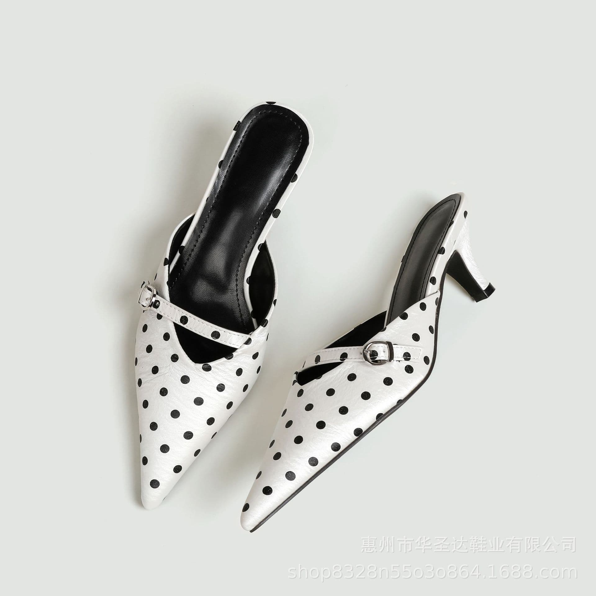 Export Polka Dot High Heel Slippers for Women, 2026 Summer New Fashion Thin Heel Pointed Toe, French Style Toe Cover Sandals