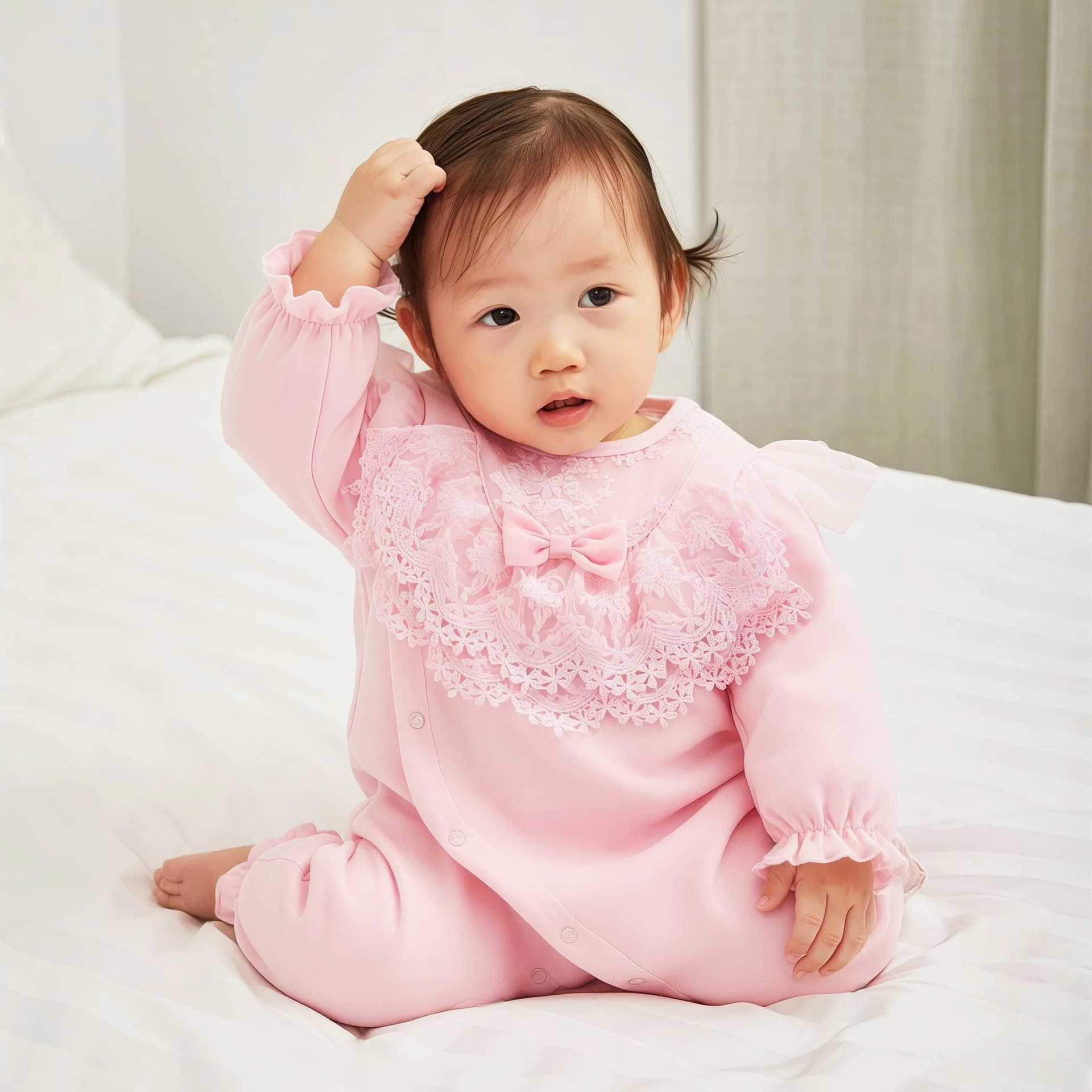 Girls' clothing baby spring new style baby girl's long-sleeved romper for 100th birthday fresh princess style harem