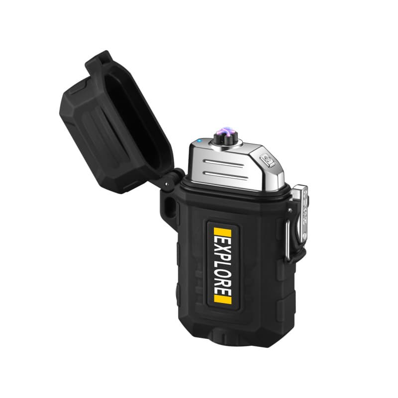 F25 Waterproof Camouflage Dual Arc Lighter Outdoor Portable Windproof Igniter with Flashlight Multifunctional Cigarette Lighter