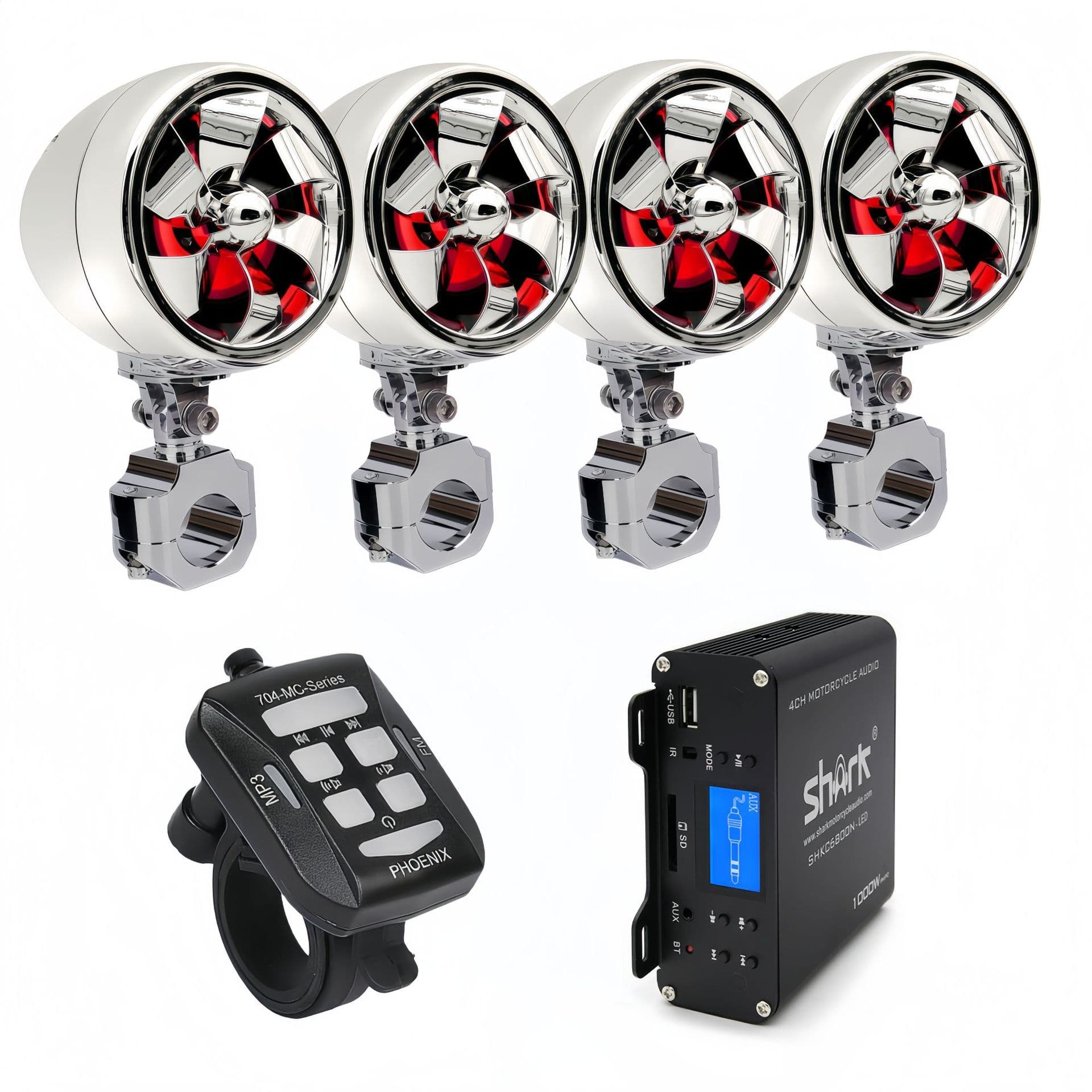 SHARK Motorcycle Audio 4-Channel High Power External Amplifier Multifunctional Bluetooth 12V Speaker 6800N97