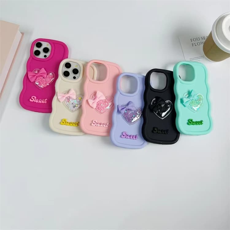 E-commerce compatible Samsung S25 quicksand 3D heart case with bow, A14 large hole shockproof women's A15 phone case