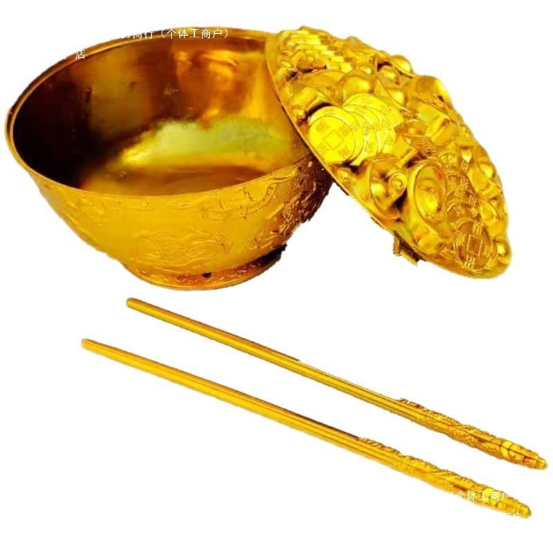 Wholesale sacrificial items: spirit money sets with golden bowls/chopsticks, gold bars, foil ingots for Qingming