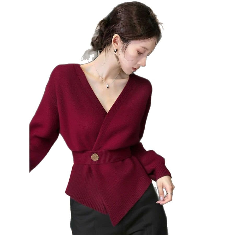 2025 Fall Soft Cozy Casual Top French Unique Stylish Youthful Red Knit Cardigan