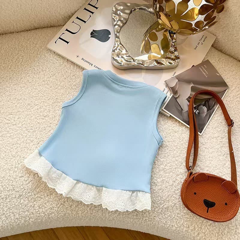 Baby Girl Fashionable Korean Style Lace Bow Sleeveless Top Vest for Girls Outerwear