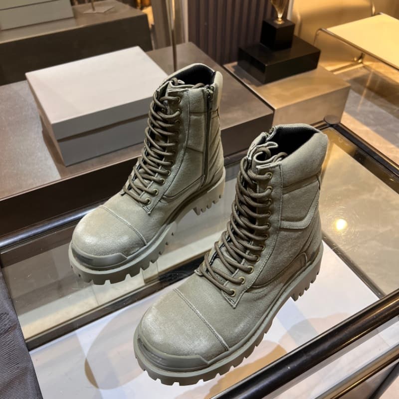 2024 Autumn/Winter Round Toe Mid-Calf Adhesive Shoes, In Stock, Men's Top-Grain Cowhide Leather Ankle Boots, Martin Boots