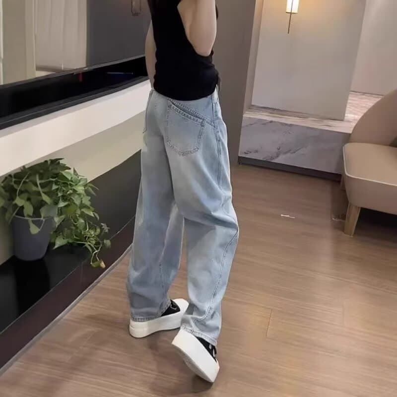 Large size scimitar banana jeans for women in early autumn loose straight wide leg pants fat mm slimming sickle harem daddy pants