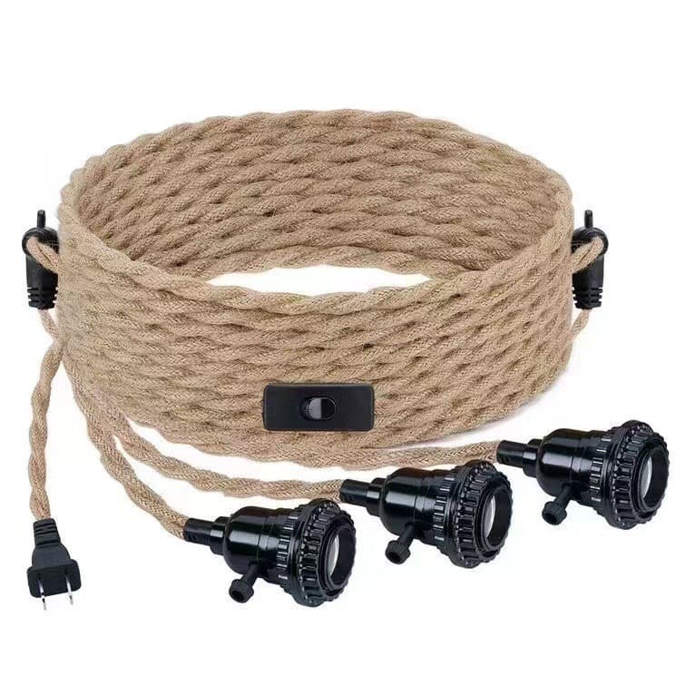 Cross-border Amazon US Standard Retro Jute Cord Wire Single Head Series Switch Cord E27 E26 Lamp Holder Switch Plug