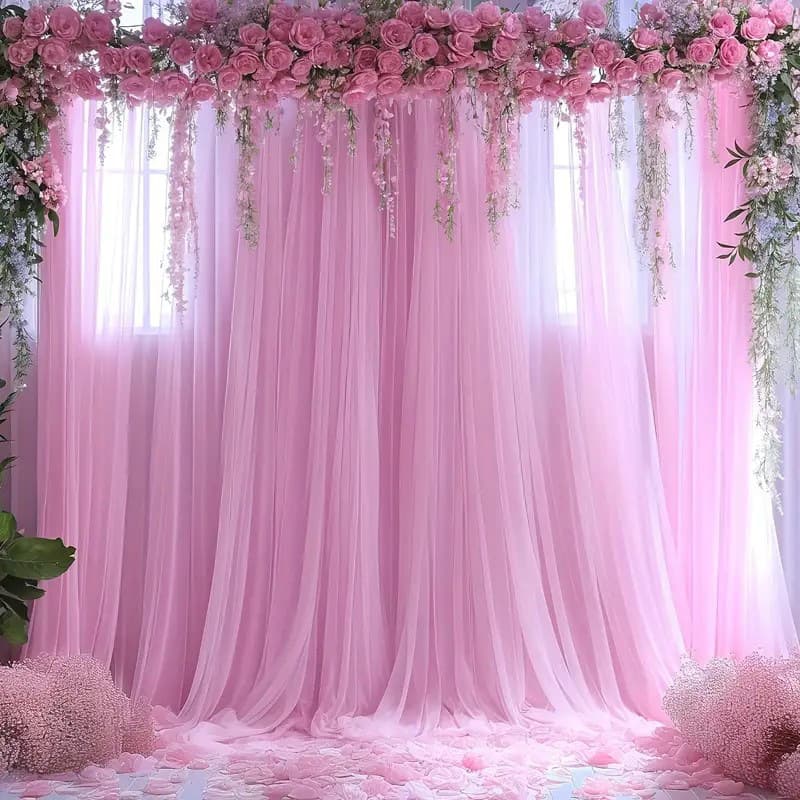 European-style Knitted Polyester Wedding Tulle Curtain, Rod Pocket Netting, Cuttable, Cross-Border Supply