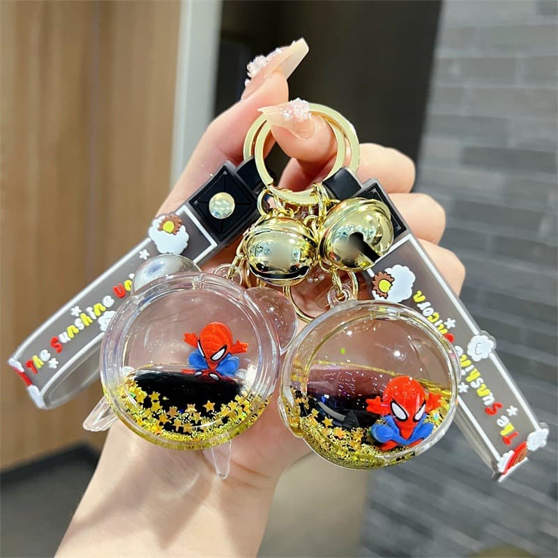 Creative Oil-Filled Black Gold Spider-Man Sand Bottle Keychain Exquisite Liquid Floating Ornament Keychain Pendant for Men and Women Wholesale