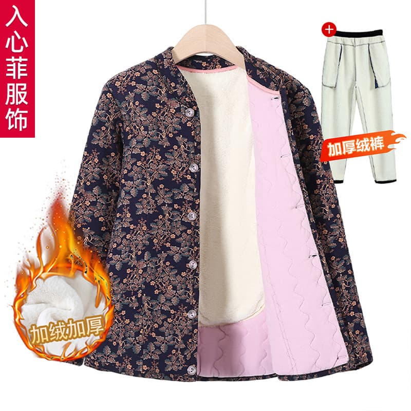 Grandma winter cotton coat, middle-aged and elderly women's warm cotton jacket, fleece-lined and thickened coat, mom clothes, elderly lady cotton coat.