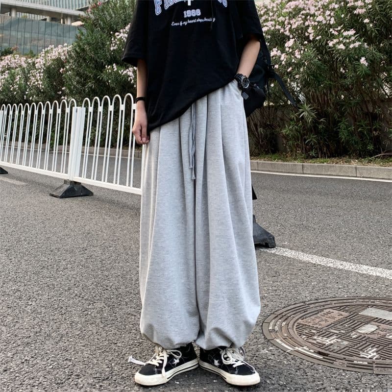 Vintage Xiaxin Ins Retro Street Style Drawstring Loose Jogger Pants with Elastic Cuffs for Men and Women