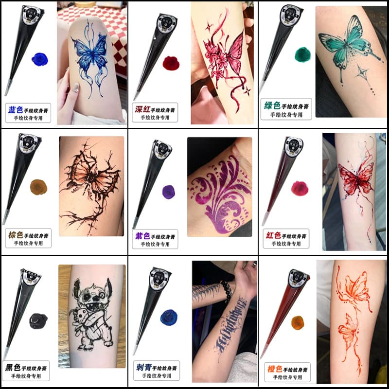Custom Hand-Painted Tattoo Paste TikTok Same Style Henna Tattoo Paste Color Painting Tattoo Template Cross-Border Tattoo Cream Wholesale