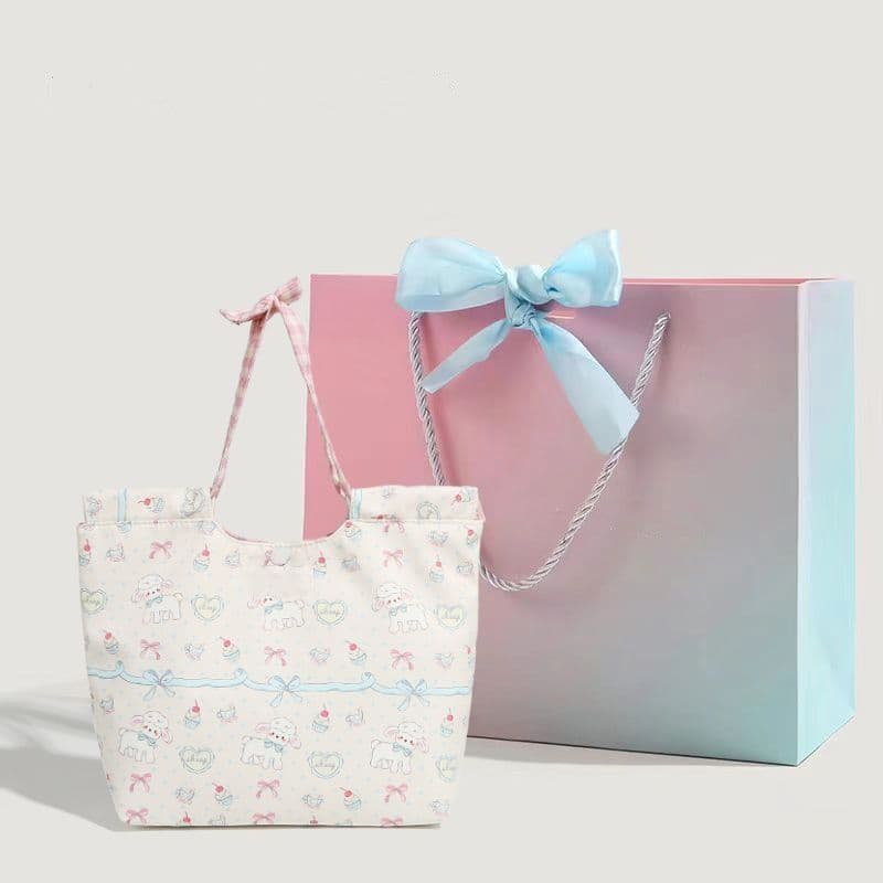 Girls Commuting Sheep Handbag 2024 New Cartoon Tote Cute Floral Shoulder Canvas Bag Lunch Bag