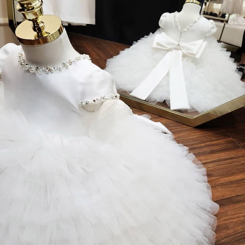 Flower Girl Wedding Dress for Little Girls Princess Gown New Style White Tulle Ball Gown Birthday First Birthday