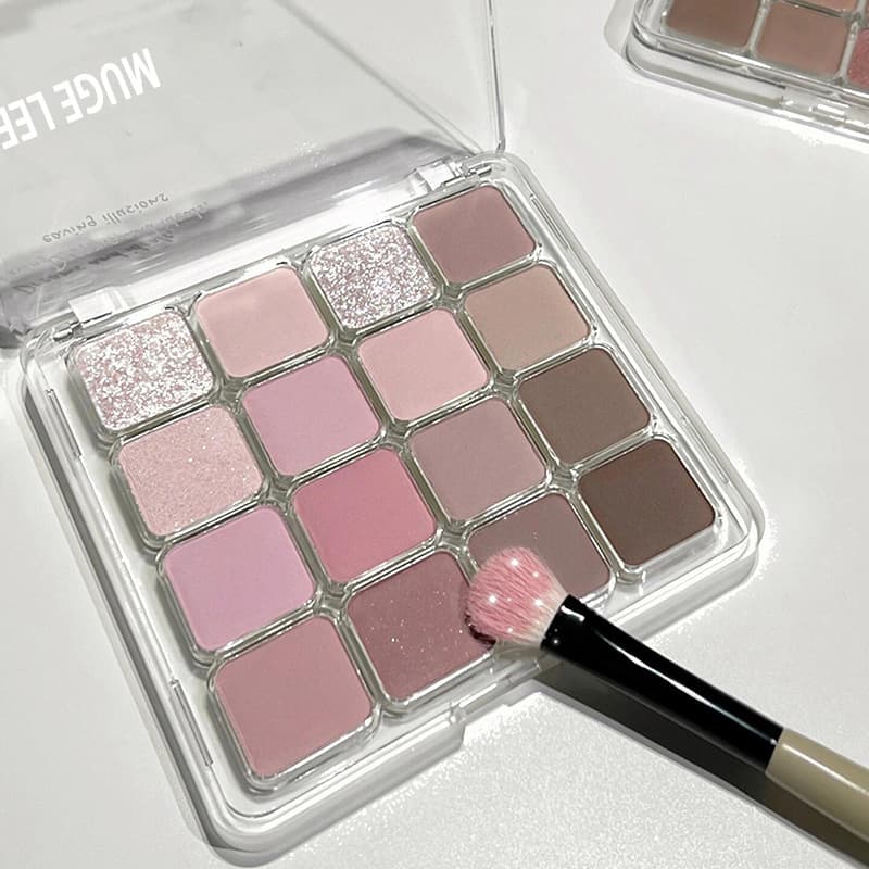 MUGELEEN Checkered 16 Color Eyeshadow Palette Korean Pink Brown Honeydew Melon Matte Pearlescent Sequin Blush Blue Eyeshadow Palette