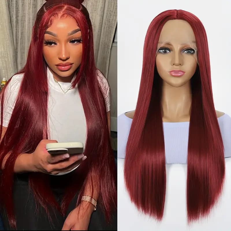 Front Lace Wig Amazon Women's Medium Parted Long Straight Hair Fluffy Natural Fashion Daily Full Hair Set Wholesale Ready Stock