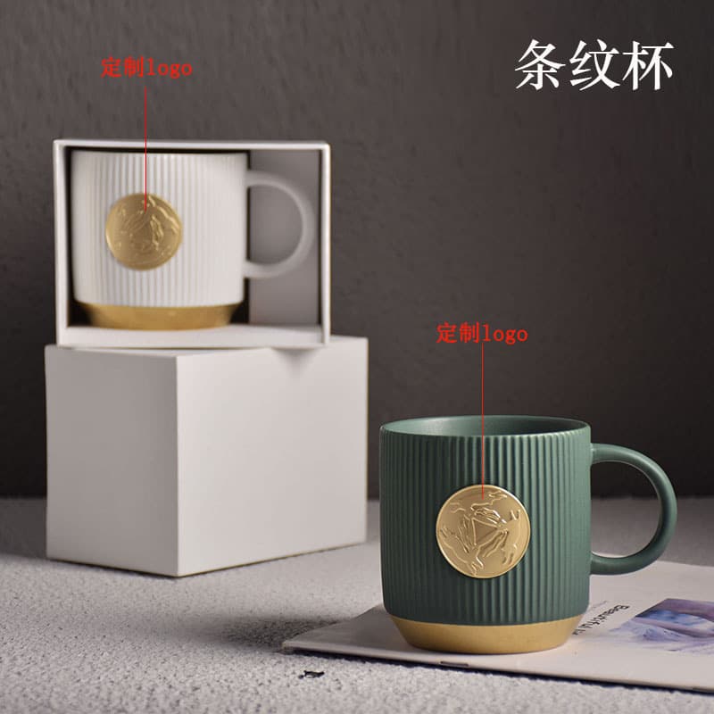 Starbucks Style Ceramic Mug Bronze Medal Mug Milk Coffee Cup Office Water Cup Advertising Gift Custom Logo