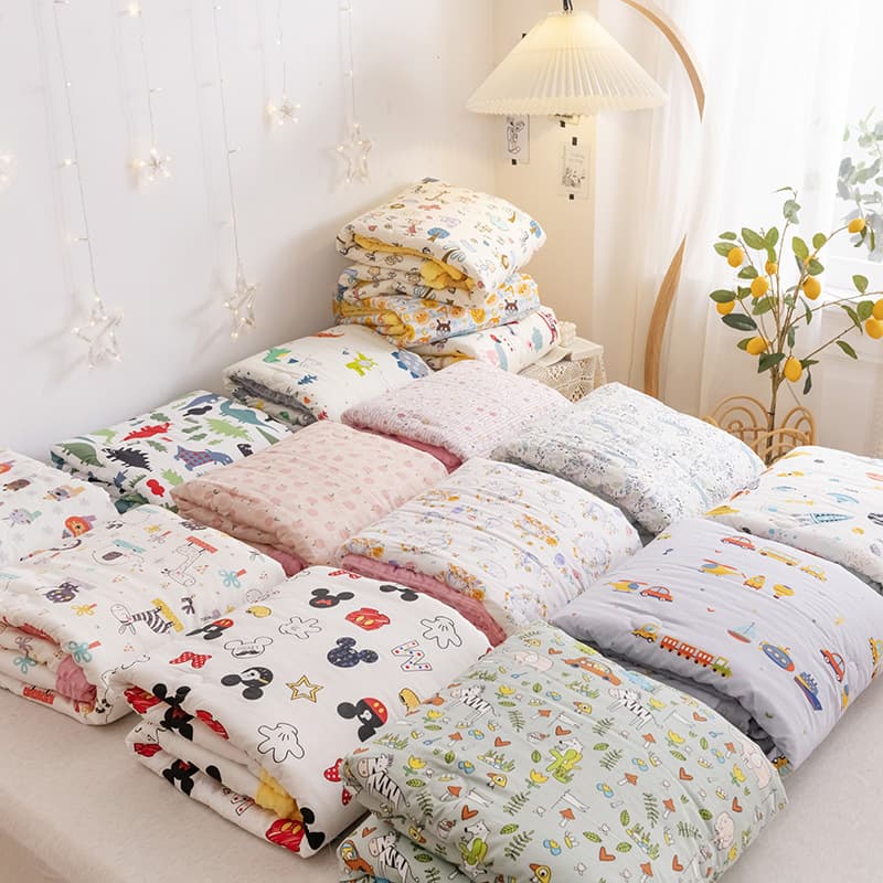 Foreign Trade Spring/Autumn/Winter Children's All-Cotton Plush Bean Blanket, Cross-Border Thickened Pure Cotton Machine Washable Comfort Blanket, Extra Warmth