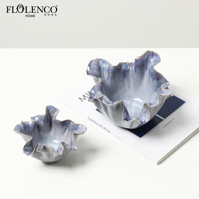 Nordic Ins-style Creative Kiln-Transformed Lily Ceramic Fruit Bowl, Villa Coffee Table Dining Table Design Sense Storage Tray Decoration