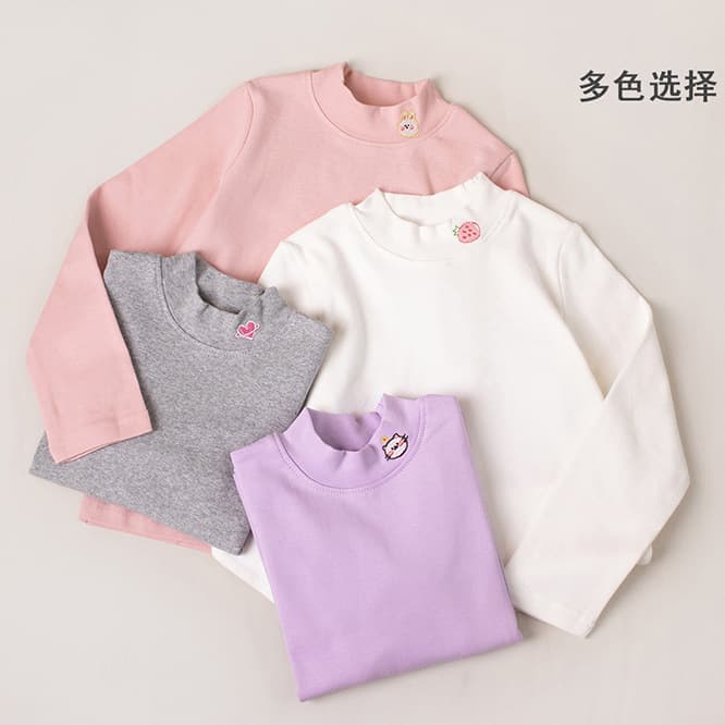 Girls Mid-Neck Base Layer Top Spring/Autumn Middle and Small Kids T-Shirt Half High Neck Soft Thermal Top Warm Spring