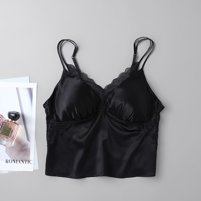 Simple Satin Mulberry Silk Camisole Lace Trim Elegant Sexy Silk Comfortable Breathable Vest Top for Women