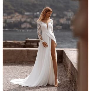 Lace High Slit Chiffon Wedding Dress Slim Train Outdoor Travel Photography Sexy Bride Light Gown Women's Wedding Dress for Export