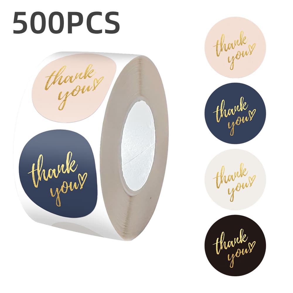 Colorful Pink Gold Foil Thank You Stickers Self Adhesive Roll for Envelope Sealing Wedding Decoration Stickers Gift Decor