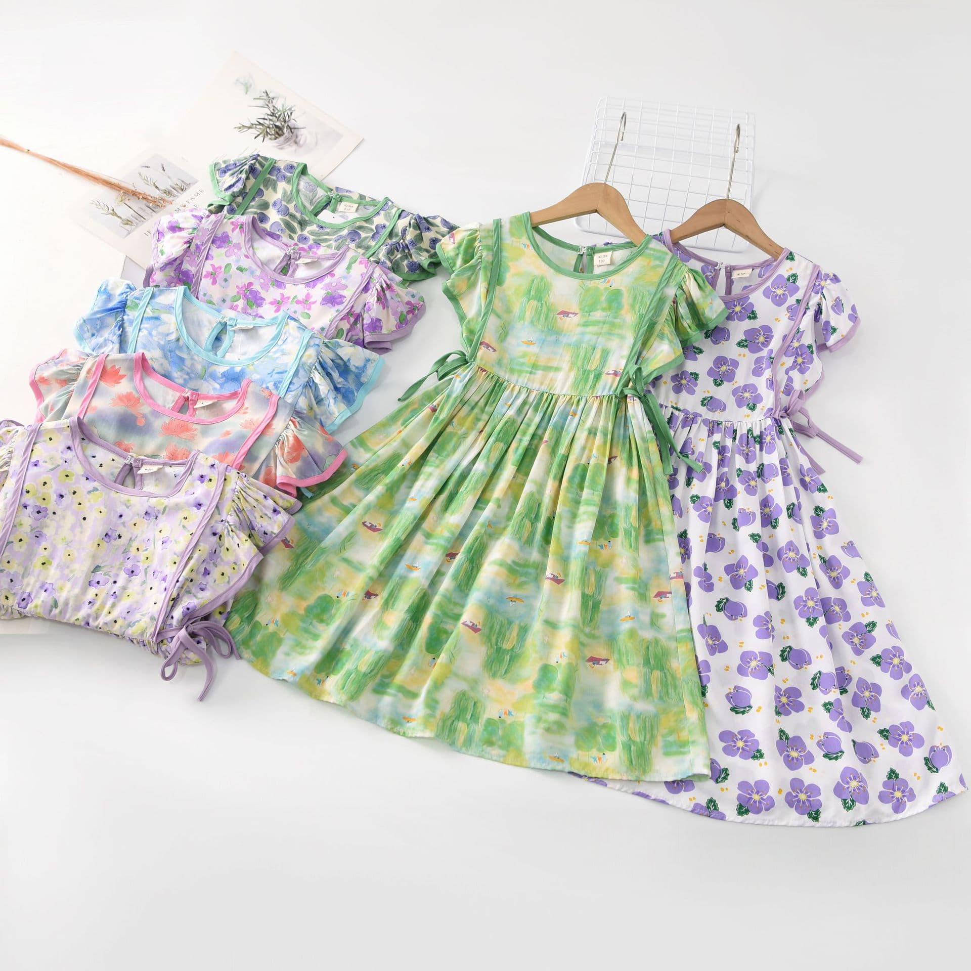 Girls' Rayon Dress 2025 New Thin Cotton Silk Floral Beach Dress Children's Fly Sleeve Plus Size Dress