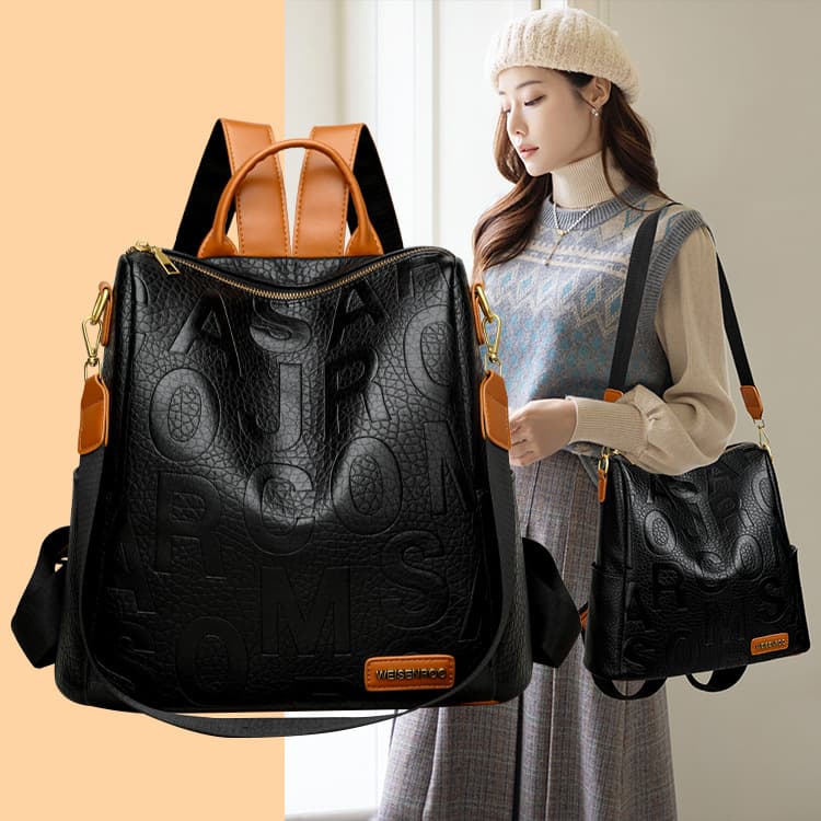 New Embossed Letter Double-Shoulder Bag for Women, Contrast Color Commuter Backpack, Fashionable Casual Premium Single-Shoulder Bag