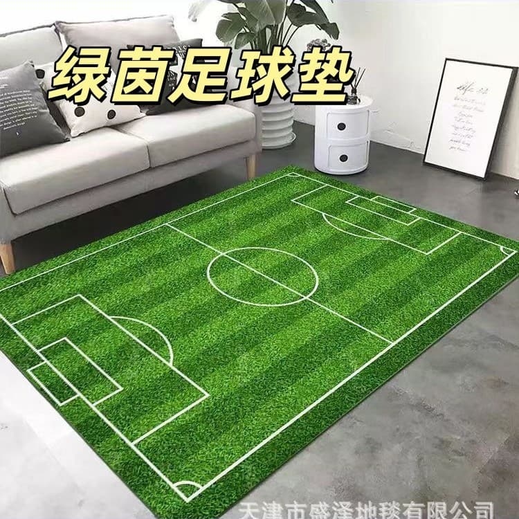 Home Bedroom and Living Room Carpet, Sofa Coffee Table Rug, World Cup Green Field Crystal Velvet Floor Mat, Direct Delivery from the Source