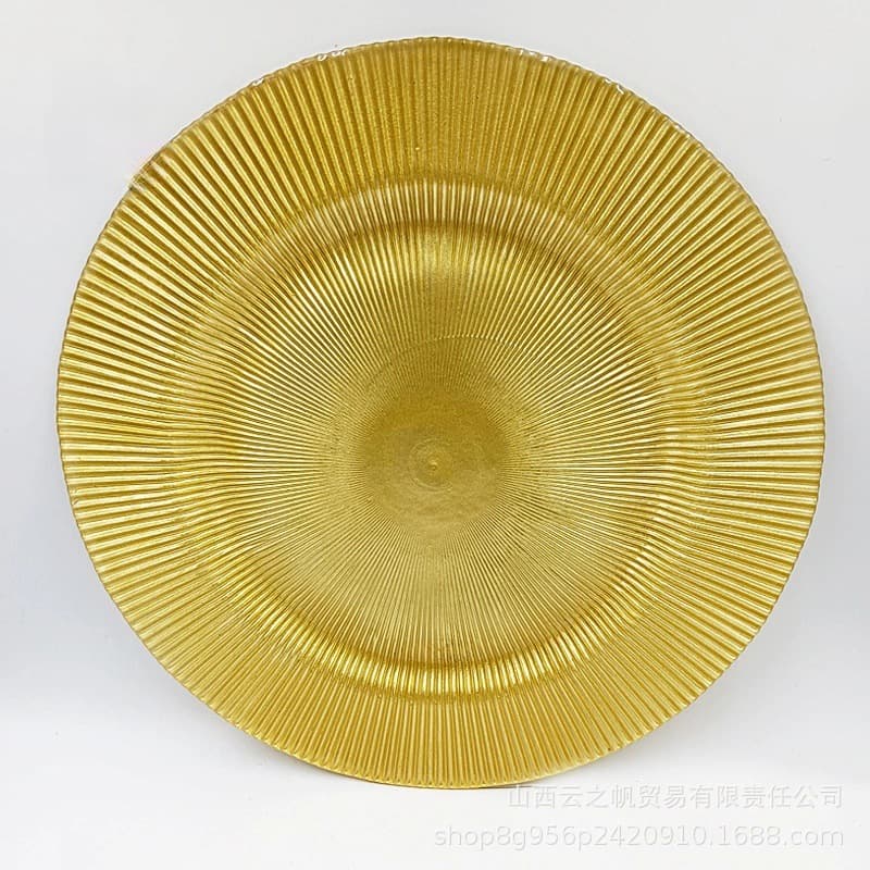 Factory Wholesale Round Glass Plate Gold Dinner Plate 33CM Round Ray Plate 13 Inch Glass Plate