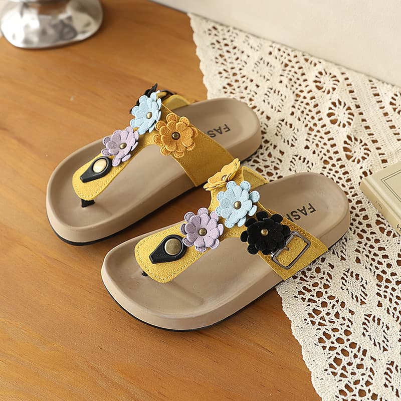 Children's Sandals Summer New Floral Casual Beach Flip Flops for Girls Non-Slip Boho Kids Slides