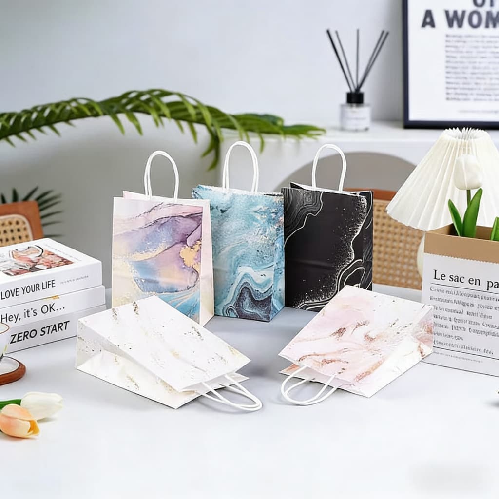 Cross-border Exclusive Marble Pattern Gift Bag Quicksand Gold Series Handbag Kraft Paper Party Festival Companion Handbag