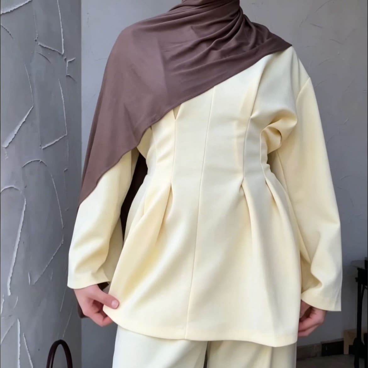 2026 Spring European and American Amazon Cross-border Cream Yellow Gentle Style Waist-cinching Ruffle Hem Wide-leg Pants Two-piece Set