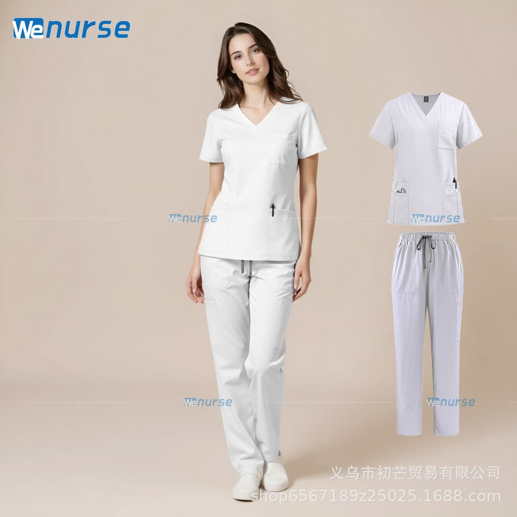 Stretch Scrub Top Short Sleeve Unisex Surgical Gown Dental Nurse Doctor Workwear Pet Hospital Medical Scrub Suit