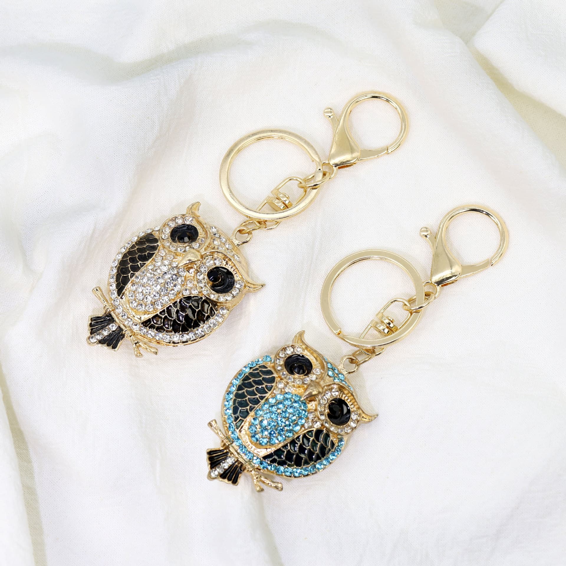 Light Luxury Personalized Owl Crystal Keychain Pendant Cute Full Rhinestone Zinc Alloy Cartoon Backpack Charm Key Chain
